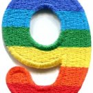 Number 9 counting nine gay lesbian LGBT rainbow applique iron-on patch S-1029