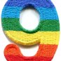 Number 9 counting nine gay lesbian LGBT rainbow applique iron-on patch S-1029