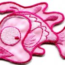 Fish retro fun pink applique iron-on patch new S-228
