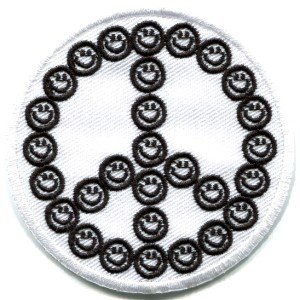 Smiley face peace sign hippie 70s iron-on patch S-25