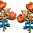 Orange lilies pair flowers floral bouquet boho applique iron-on patch S-615