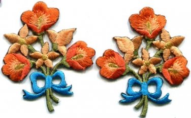 Orange lilies pair flowers floral bouquet boho applique iron-on patch S-615