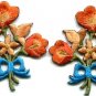 Orange lilies pair flowers floral bouquet boho applique iron-on patch S-615