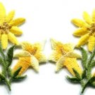 Yellow lilies pair flowers floral bouquet boho applique iron-on patch new S-609
