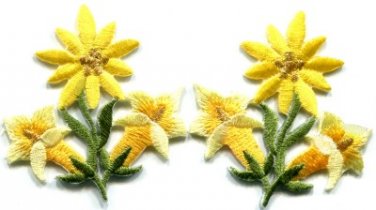Yellow lilies pair flowers floral bouquet boho applique iron-on patch new S-609