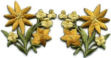 Gold golden lilies pair flowers floral bouquet boho applique iron-on patch S-612