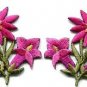 Hot pink lilies pair flowers floral bouquet boho applique iron-on patch S-613