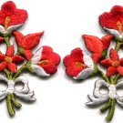Red lilies pair flowers floral bouquet boho applique iron-on patch S-616