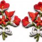 Red lilies pair flowers floral bouquet boho applique iron-on patch S-616