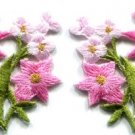 Pink lilies pair flowers floral bouquet boho applique iron-on patch new S-611