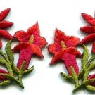 Red lilies pair flowers floral bouquet boho applique iron-on patch new S-610