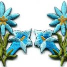 Light blue lilies pair flowers floral bouquet boho applique iron-on patch S-614