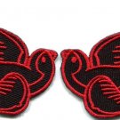 Lot of 2 bird tattoo swallow dove sparrow biker appliques iron-on patches red