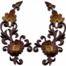 Brown trim fringe flower boho art deco applique iron-on patches pair new S-1030