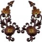 Brown trim fringe flower boho art deco applique iron-on patches pair new S-1030