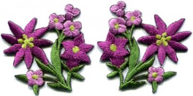 Purple lilies pair flowers floral bouquet boho applique iron-on patch new S-416