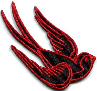 Bird tattoo swallow dove swiftlet sparrow biker applique iron-on patch Lg. S-357