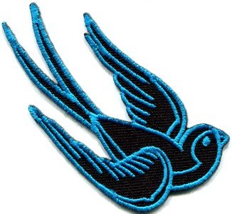 Bird tattoo swallow dove swiftlet sparrow biker applique iron-on patch Lg. S-360