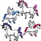Lot of 4 Pegasus unicorn fantasy horse 70s retro appliques iron-on patches new