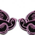 Lot of 2 bird tattoo swallow dove sparrow biker appliques iron-on patches pink