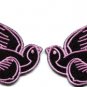 Lot of 2 bird tattoo swallow dove sparrow biker appliques iron-on patches pink