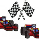 Lot of 3 sports car racing checkered flag formula 1 appliques iron-on patches L2
