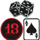 Lot of 3 poker ace of spades dice cards lucky 13 applique iron-on patches L-2