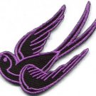 Lavender bird tattoo swallow dove sparrow biker applique iron-on patch S-1036