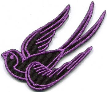 Lavender bird tattoo swallow dove sparrow biker applique iron-on patch S-1036