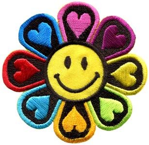 Flower power smiley face boho hippie retro love applique iron-on patch new S-694
