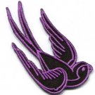 Lavender bird tattoo swallow dove sparrow biker applique iron-on patch S-1037