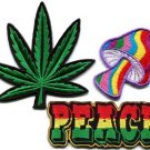Lot of 3 peace mushroom pot weed rasta hippie retro applique iron-on patches P-6