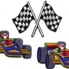 Lot of 3 sports car racing checkered flag formula one appliques iron-on patches