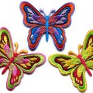Lot of 3 butterfly insect boho hippie retro love peace applique iron-on patches