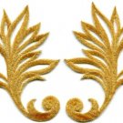 Gold trim fringe leaves retro boho art deco applique iron-on patches pair S-534