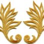 Gold trim fringe leaves retro boho art deco applique iron-on patches pair S-534