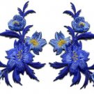 Royal blue flowers pair floral bouquet applique iron-on patches new S-830 WE SHIP ANYWHERE FOR FREE!