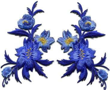 Royal blue flowers pair floral bouquet applique iron-on patches new S-830 WE SHIP ANYWHERE FOR FREE!