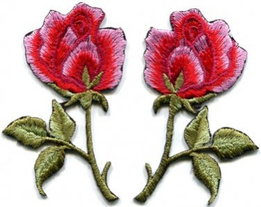 Pink roses pair flowers floral boho applique iron-on patch S-550 FREE WORLDWIDE DELIVERY!