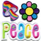 Lot of 3 peace sign mushroom flower hippie retro applique iron-on patches P-5