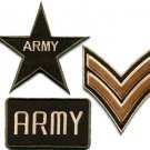 Lot of 3 army military insignia rank biker retro appliques iron-on patches M-3
