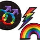 Lot of 3 gay lesbian pride rainbow disco boho LGBT appliques iron-on patches G-1
