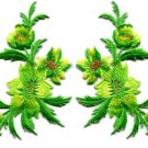 Green yellow flowers pair floral applique iron-on patches new S-829 WORLDWIDE DELIVERY IS FREE!