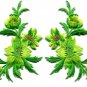 Green yellow flowers pair floral applique iron-on patches new S-829 WORLDWIDE DELIVERY IS FREE!
