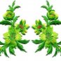 Green yellow flowers pair floral applique iron-on patches new S-829 WORLDWIDE DELIVERY IS FREE!