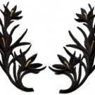Black trim fringe flower boho applique iron-on patches pair S-647 WORLDWIDE DELIVERY IS FREE!
