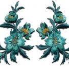 Blue green teal flowers pair floral applique iron-on patches S-804 WE SHIP ANYWHERE FOR FREE!