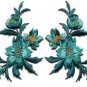 Blue green teal flowers pair floral applique iron-on patches S-804 WE SHIP ANYWHERE FOR FREE!