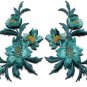 Blue green teal flowers pair floral applique iron-on patches S-804 WE SHIP ANYWHERE FOR FREE!