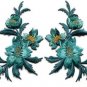 Blue green teal flowers pair floral applique iron-on patches S-804 WE SHIP ANYWHERE FOR FREE!